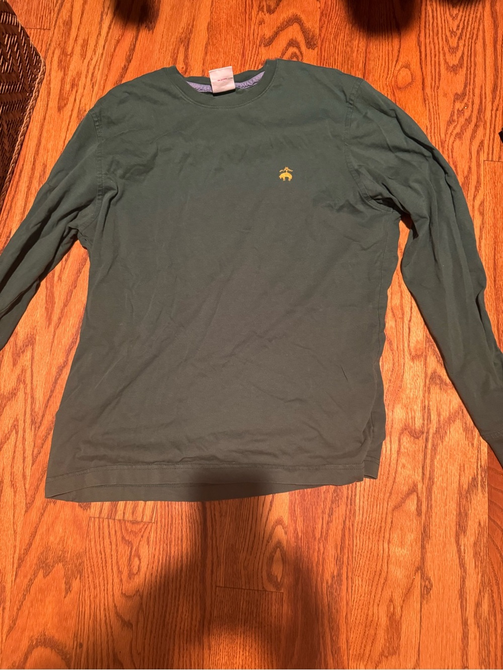 Brooks Brothers Dark Green Long-Sleeve Crewneck with Yellow Embroidered Logo